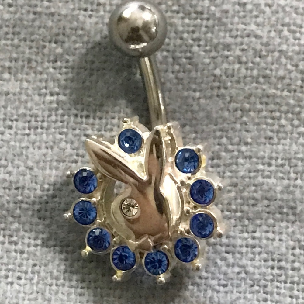 Playboy /Blue CZ Sterling Silver W/14G Naval Ring